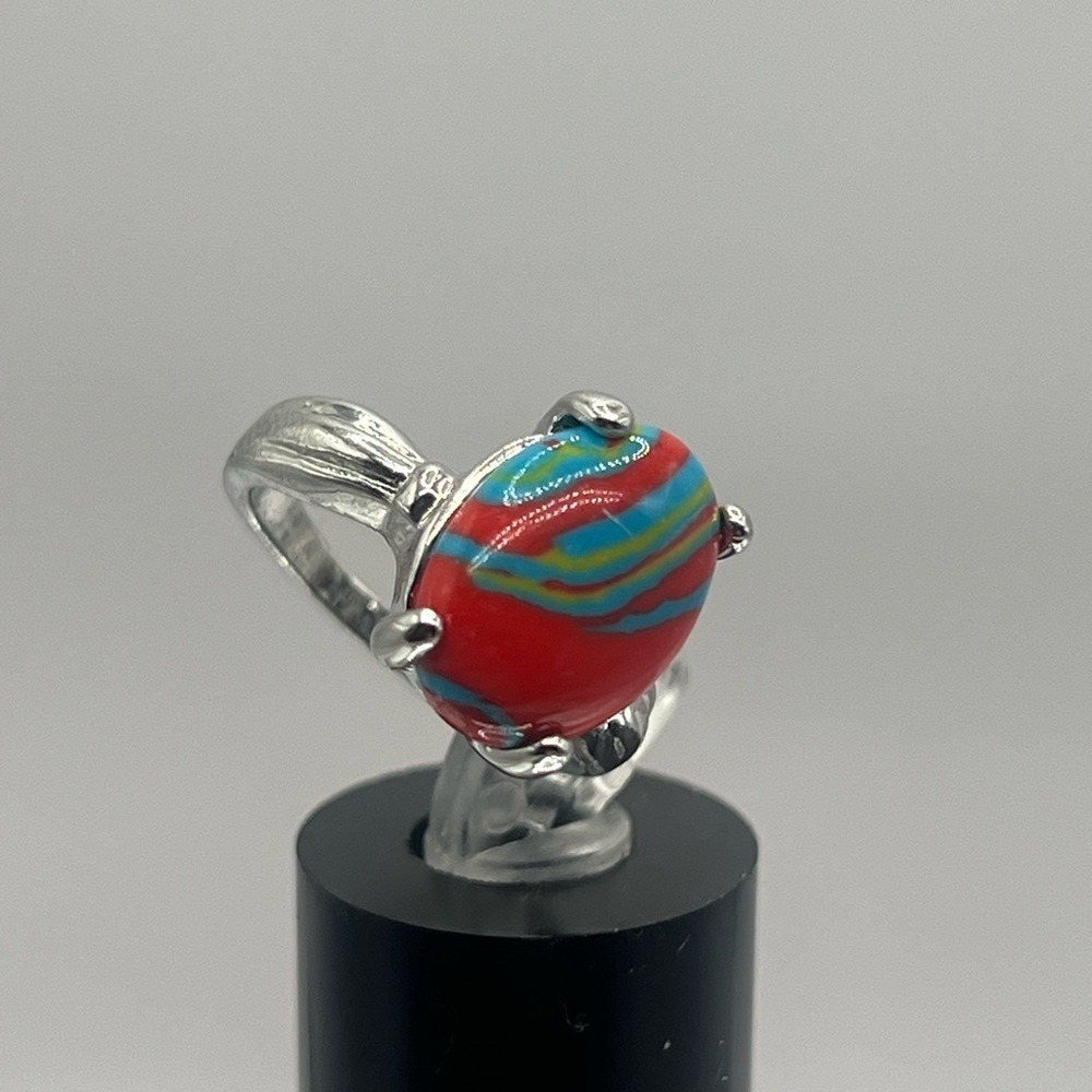 Brand New Rainbow Fordite Silver Ring